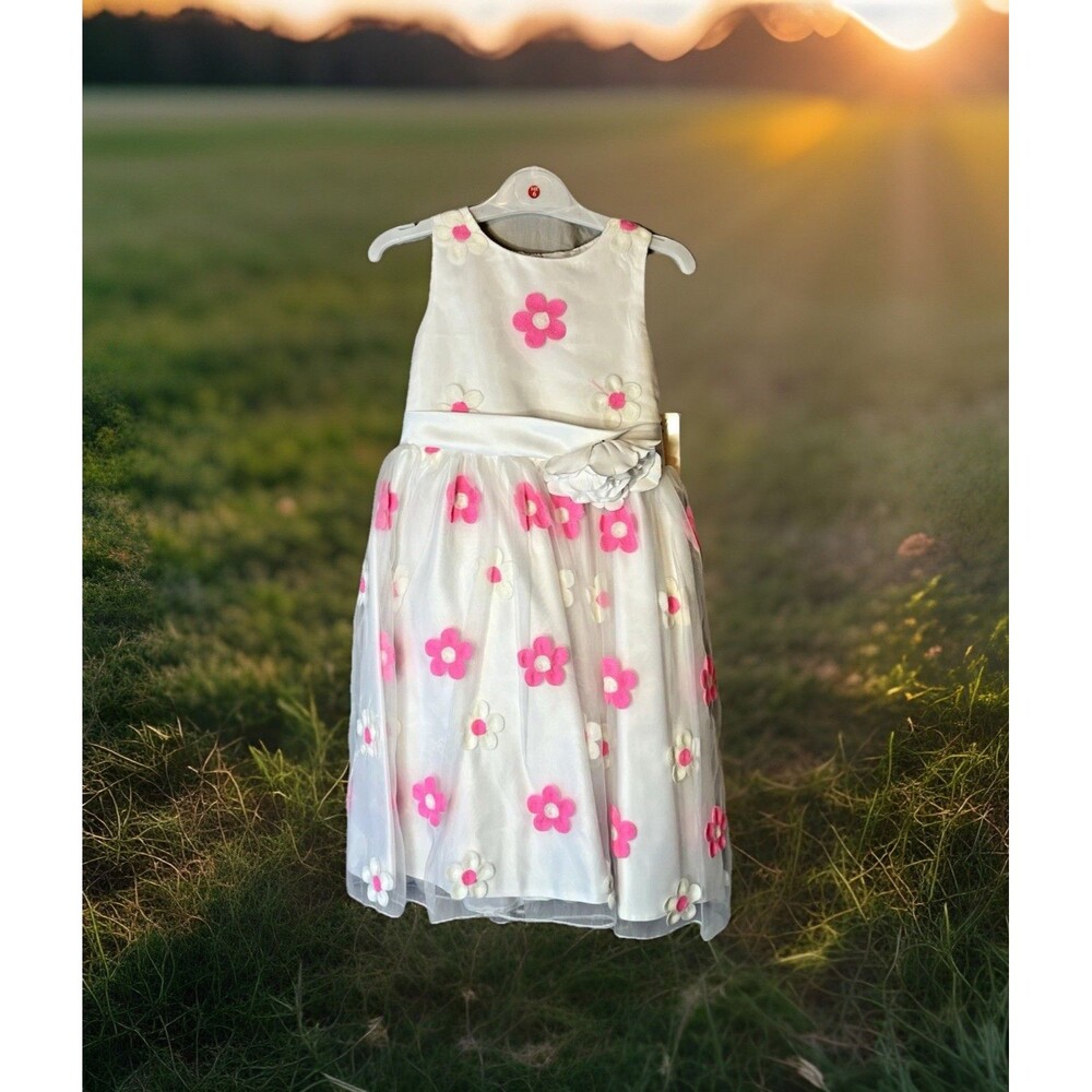 NWT Tip Top Little Girls Dress White With Pink Flowers Special Occasion Size 6